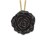 Lacquer Dipped Black Real Rose with 18 inch Yellow Plated Necklace Chain